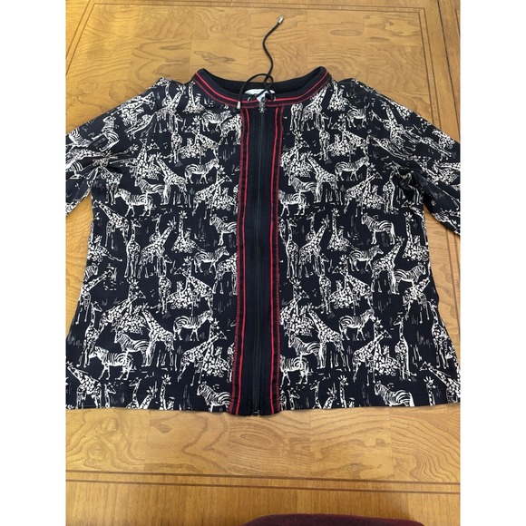 Christopher & Banks Black Red Full Zip Shirt Sz 1x Giraffe Zebra Print - Picture 6 of 14